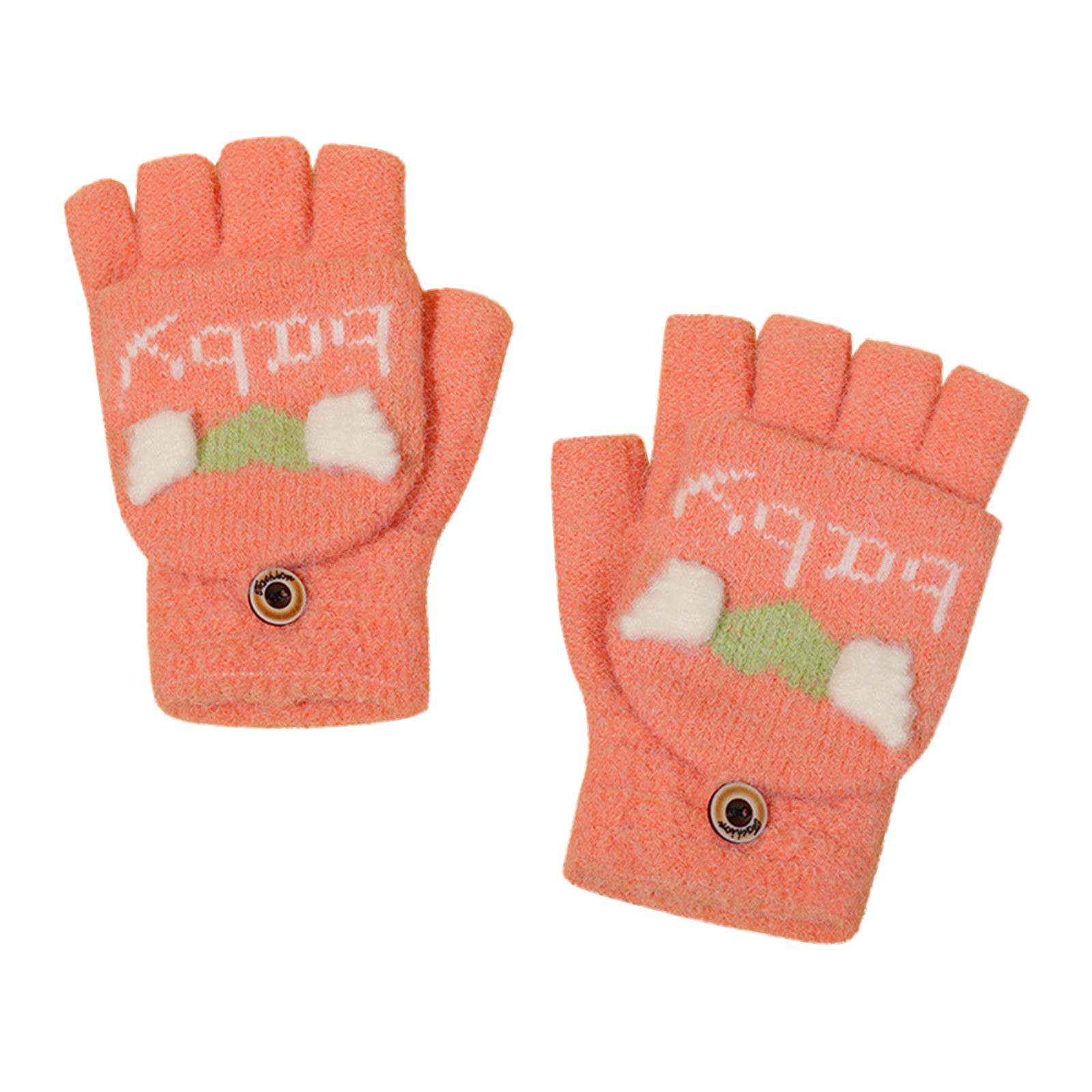 BOOMNY Toddler Soft Convertible Flip Tops Cartoon Gloves Kids Baby Boys Girls Winter Warm Knit Fingerless Mitten Stylish Dailywear